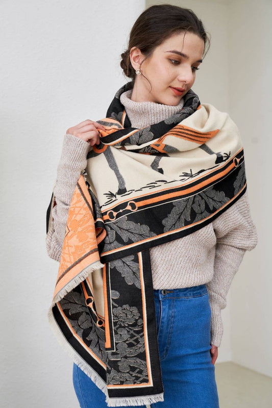 AWST Int'l Baroque Horses Acrylic Cashmere Scarf: Black