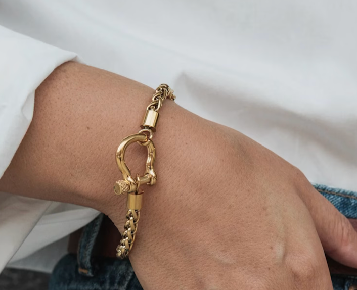 Horse Bit Carabiner Bracelet- Steel - Charm Bracelet 14K PVD: Silver