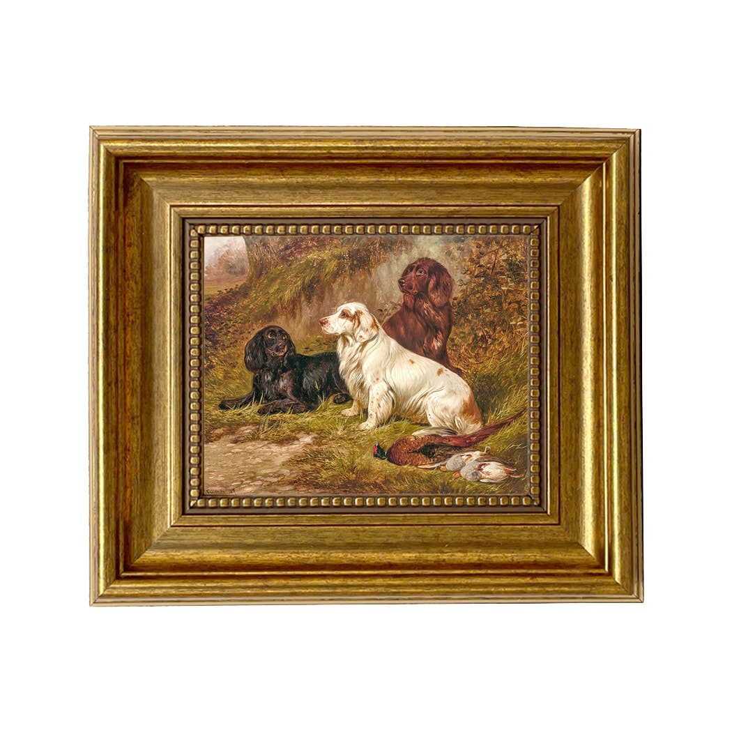 Spaniels at Rest by Colin Graeme Framed Painting Print: Narrow Distressed Black/Copper-Bead / 5" x 6"