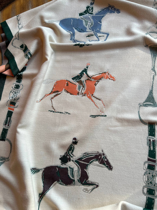 Fox Hunter Jumper English Side Saddle Equestrian Horse Scarf: Cream