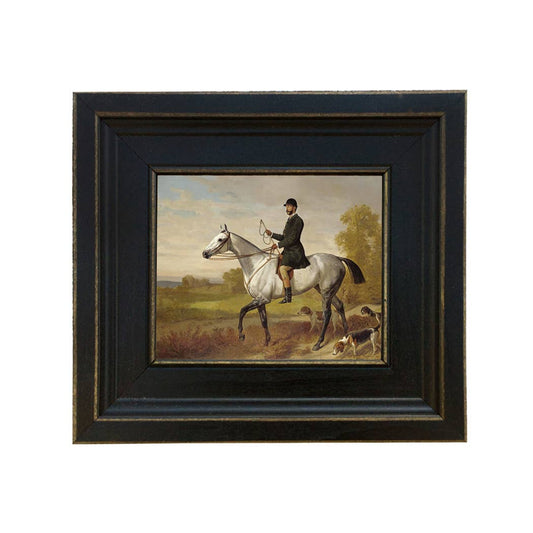 Huntsman w/ Horse & Hounds Framed Painting Print on Canvas: 5" x 6"