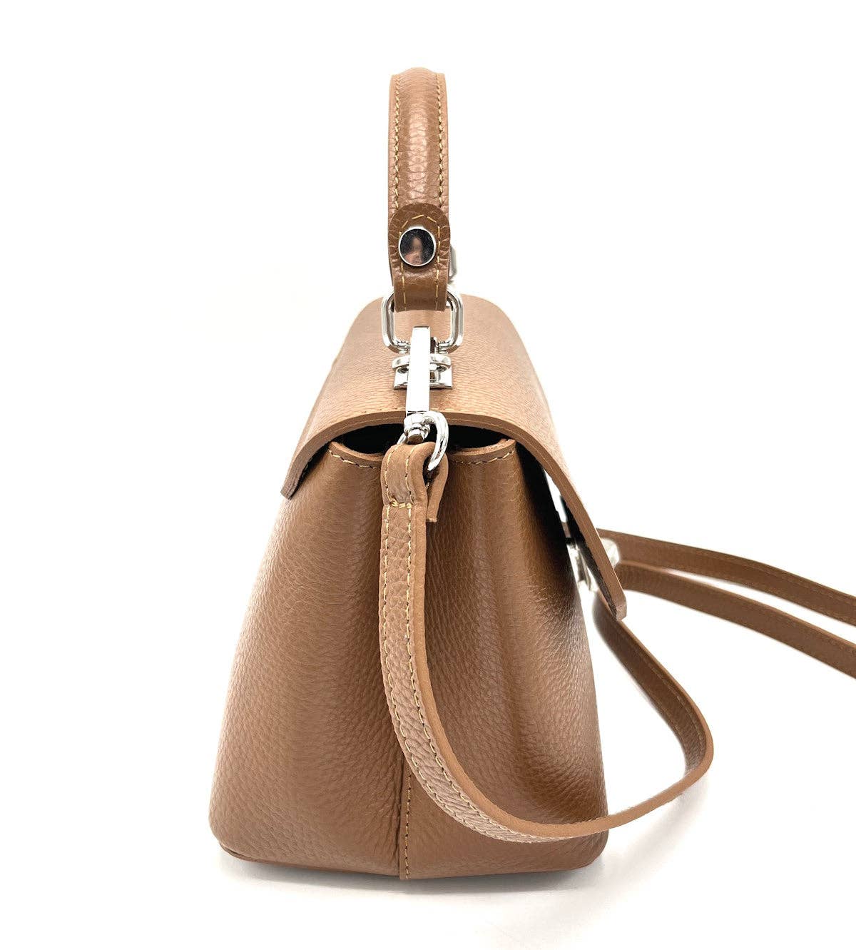 Genuine leather shoulder bag, for women, made in Italy ~ Camel