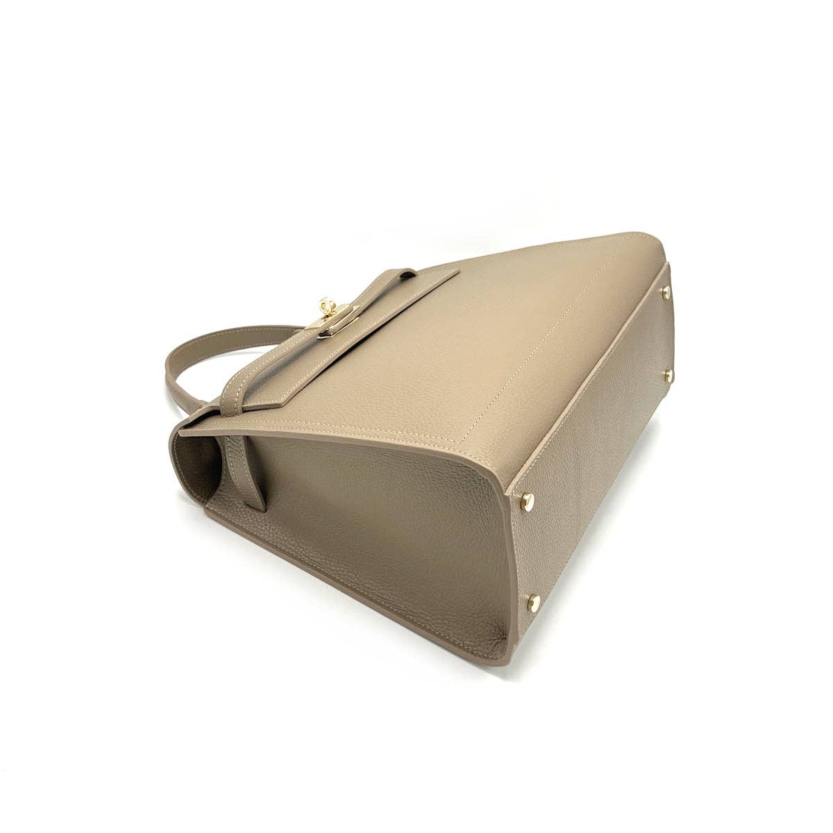 Genuine leather top handle bag XL, Made in Italy, art. 112634: Camel