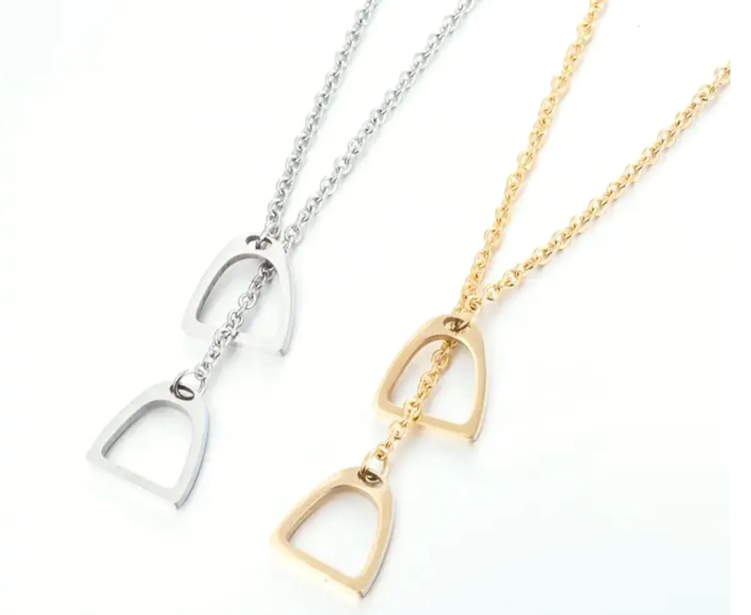 Colt & Filly Stirrup Lariat Steel Necklace- Waterproof: Yellow Gold