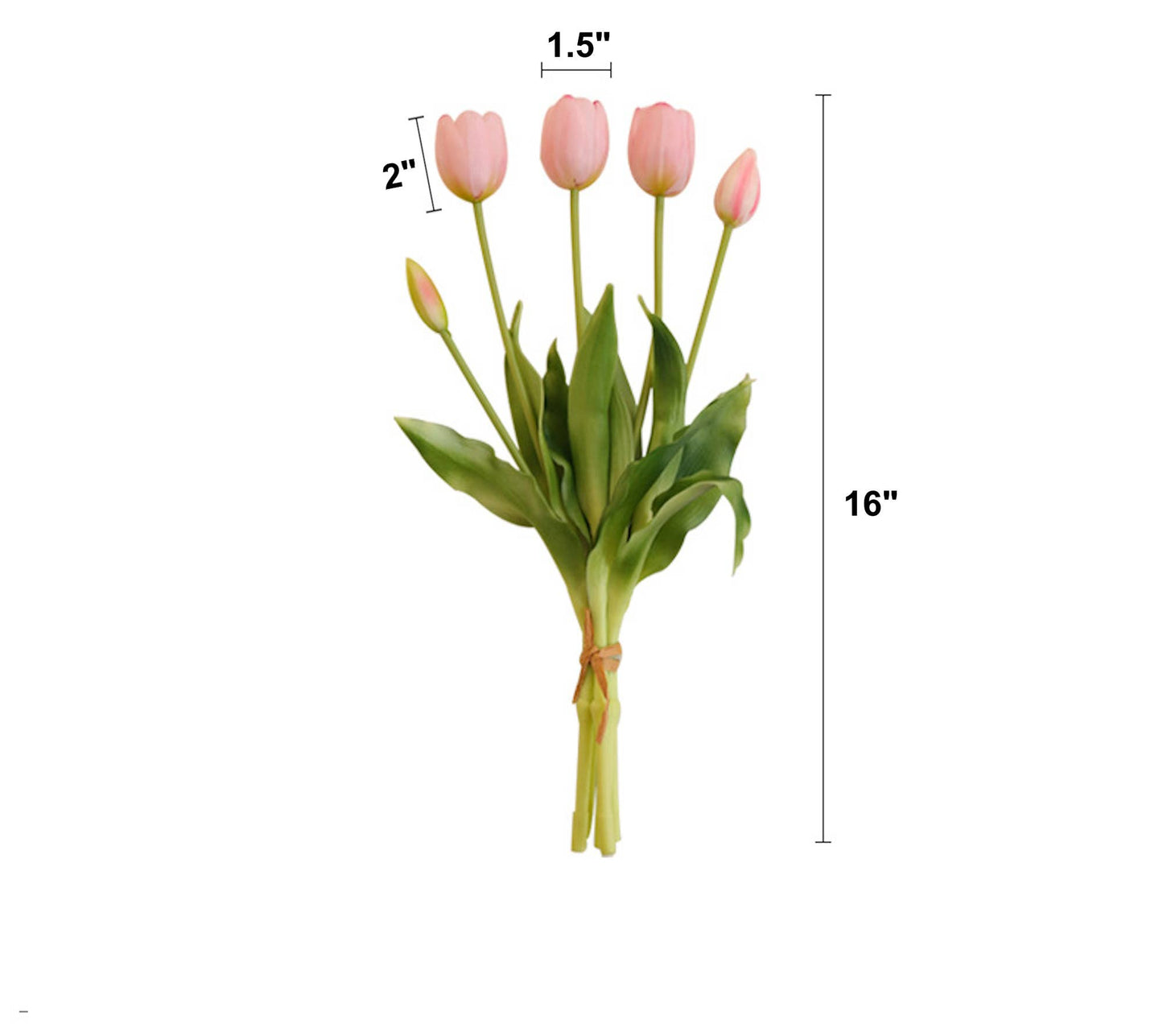 16" Real Touch Tulip-3 flowers 2 buds: Soft Pink