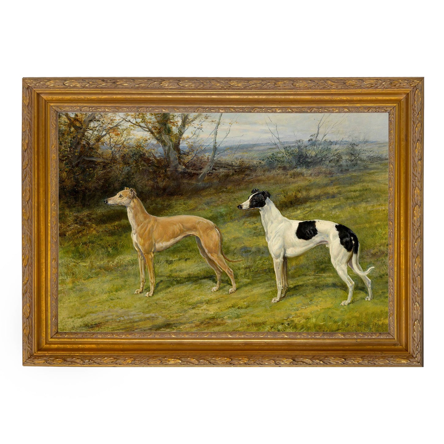 Two Greyhounds by Heywood Hardy Painting Print | Wall art: Ornate Antiqued Gold/Gesso / 7″ x 11″