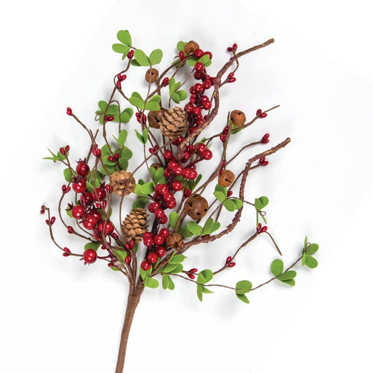 Berry Spray With Rust Bells & Pine Cones, Hw, 17 In, Red