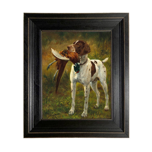 English Pointer with Pheasant Painting Print on Canvas: Distressed Black / 5" x 6"