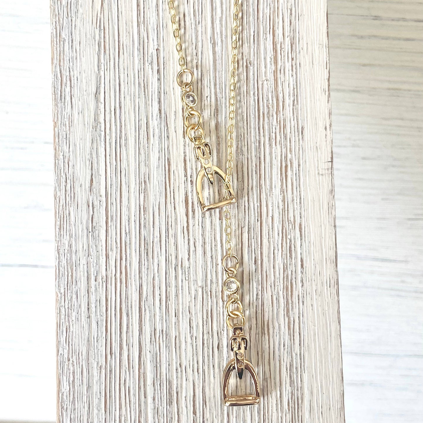 Equestrian Jewelry  Y style Horse Bit Stirrup Necklace ~  Gold