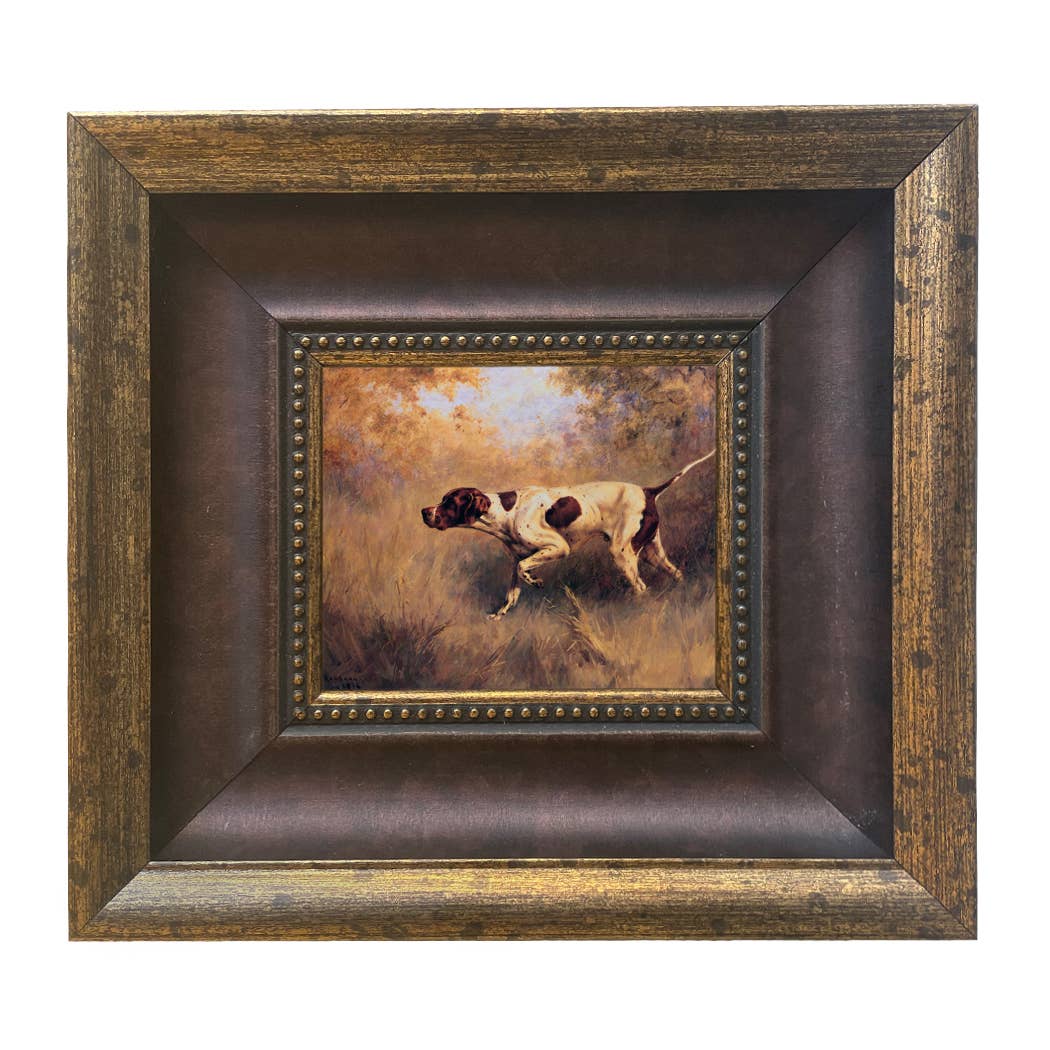 On Point English Pointer Framed Painting Print | Wall Art: Wide Distressed Black/Copper-Bead / 5" x 6"