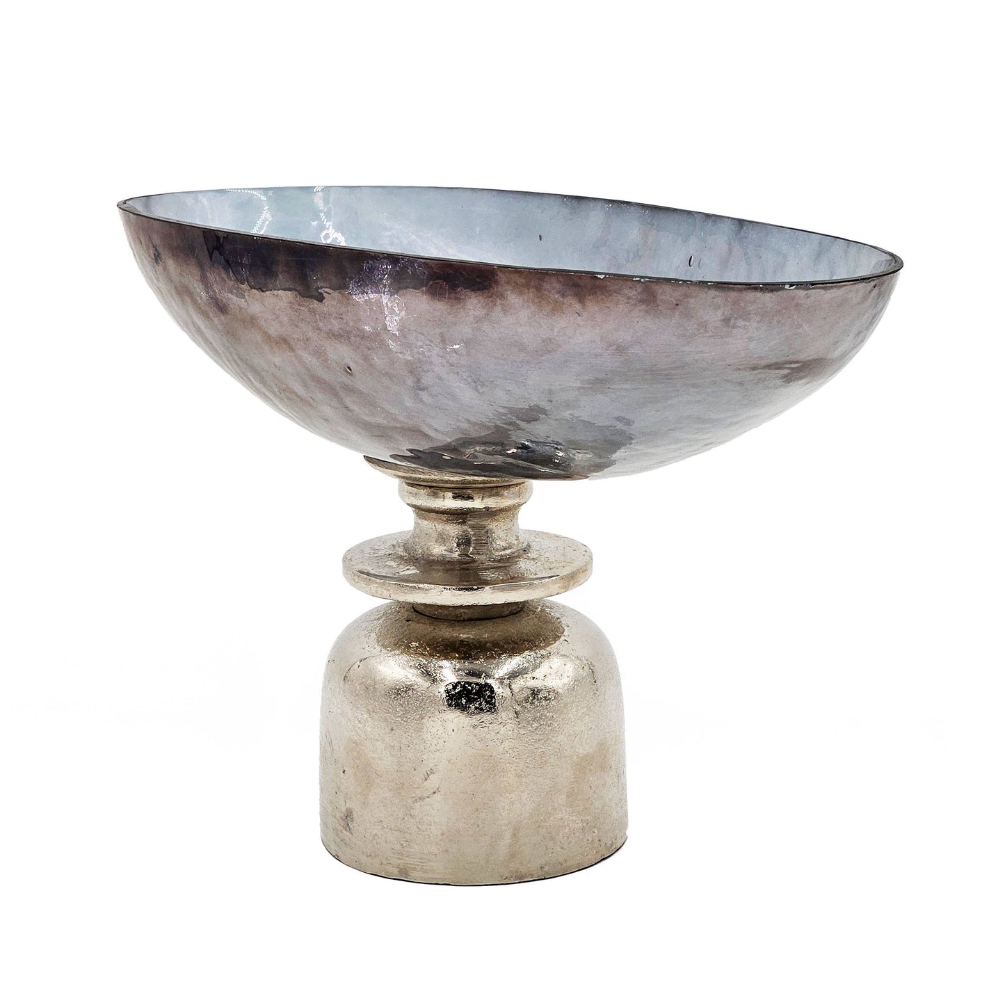 13x7x8.5" Glass Pedestal Bowl w/ Metallic Base - Gray/Silver