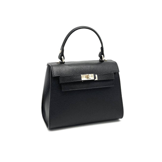 Genuine leather top handle bag, Made in Italy, art. 112631: Black