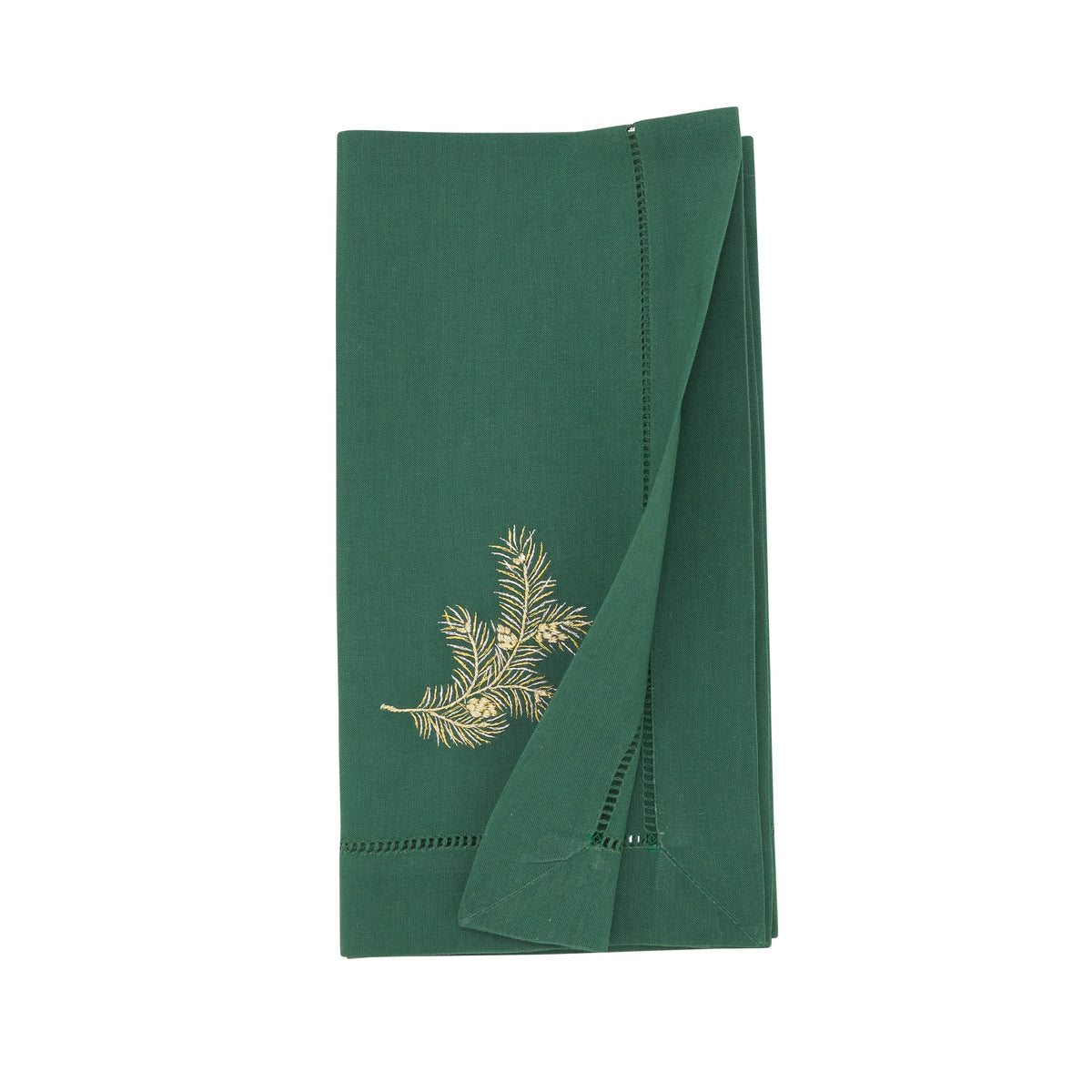 Embroidered Pine Needle Hemstitch Napkin: Jasper Green / 20"