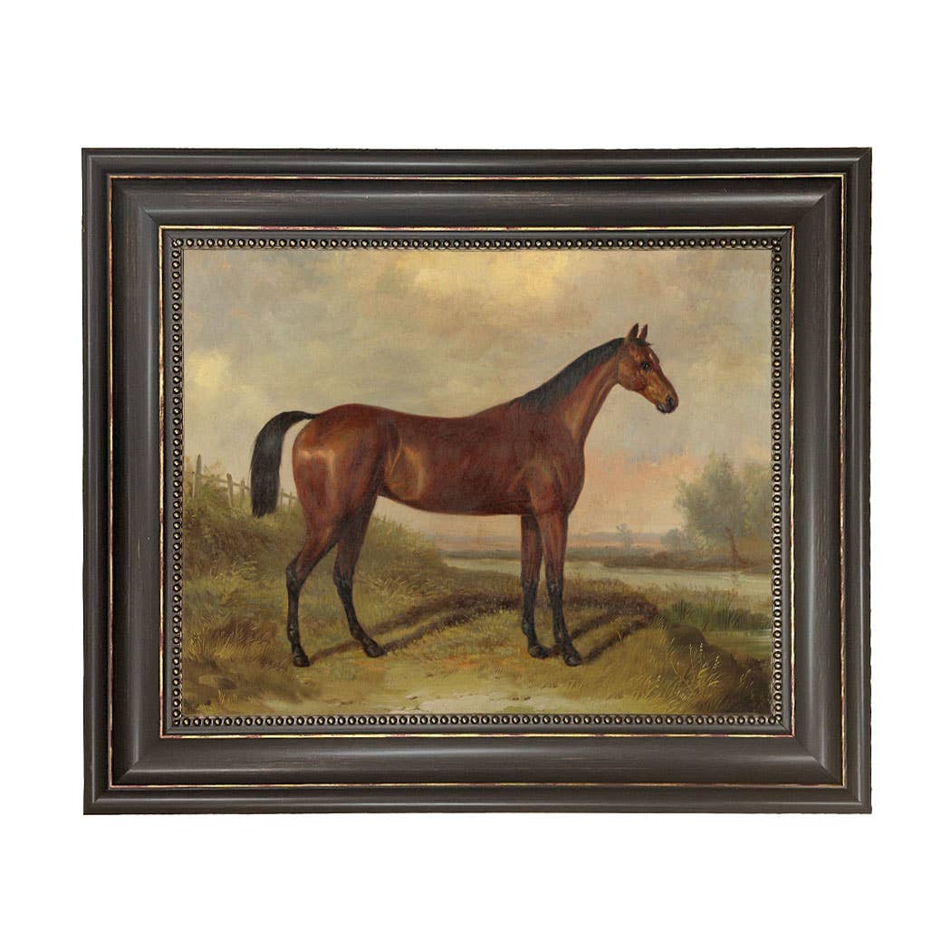 Hunter in a Landscape Vintage Painting Print on Canvas: Gold Florentine Leaf / 8" x 10"
