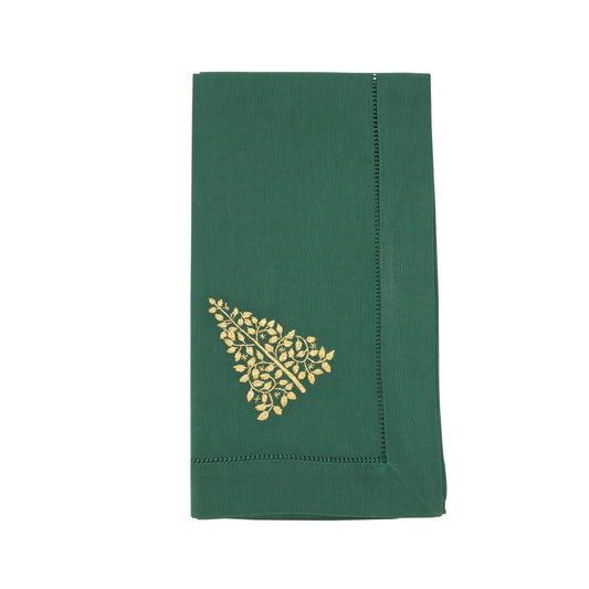 Embroidered Christmas Tree Hemstitch Napkin: Jasper Green / 20"