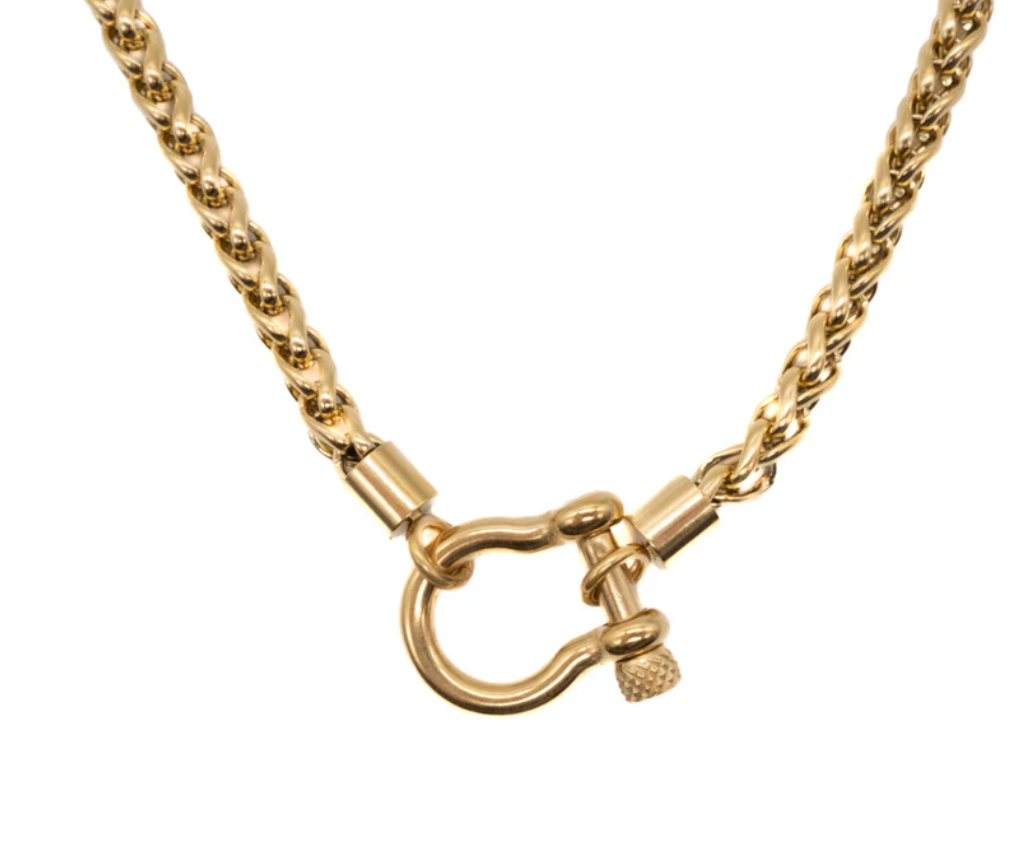Carabiner horse Bit- Charm-Wheat Chain Stainless Necklace: Silver