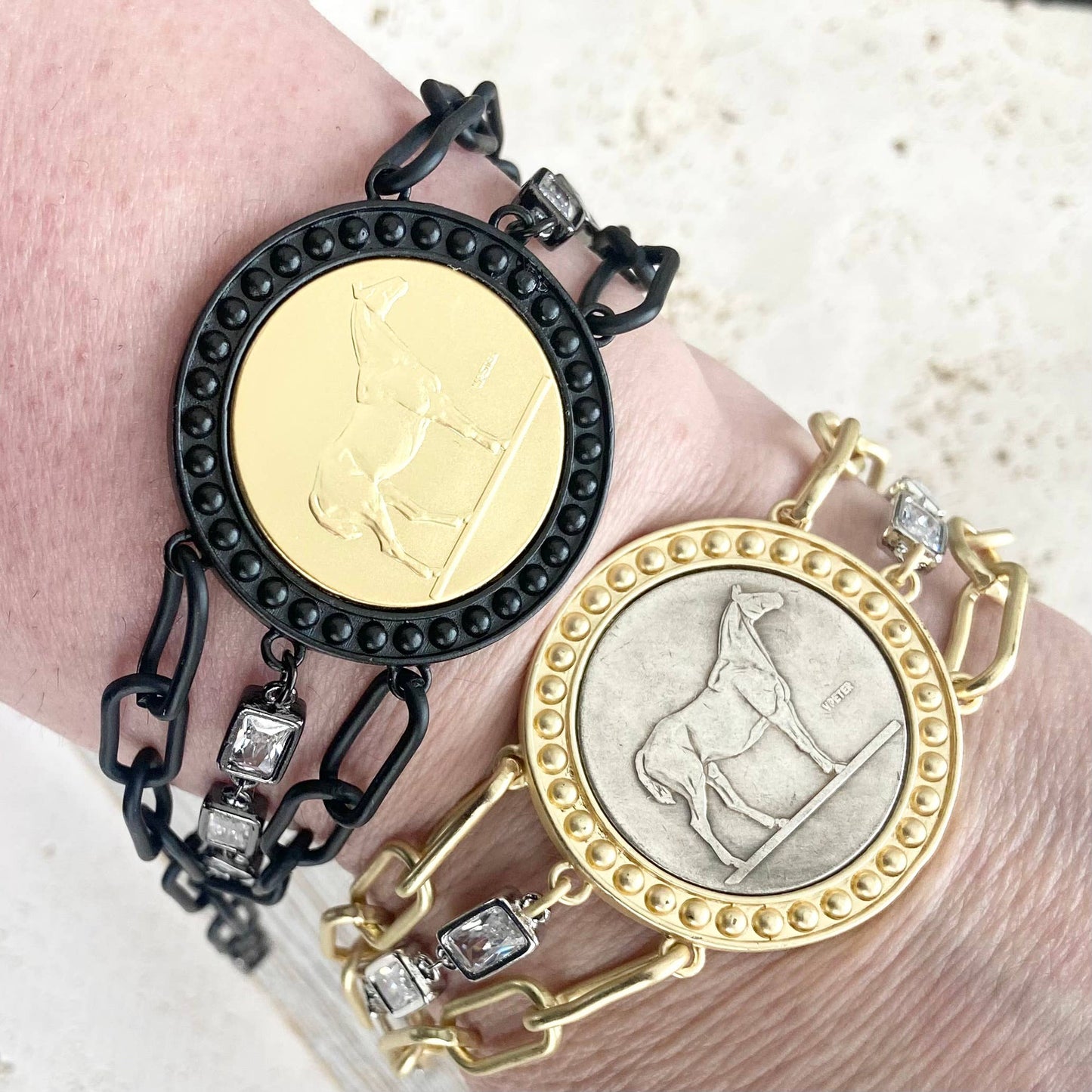Horse jewelry coin bracelet country western derby equestrian: All gold