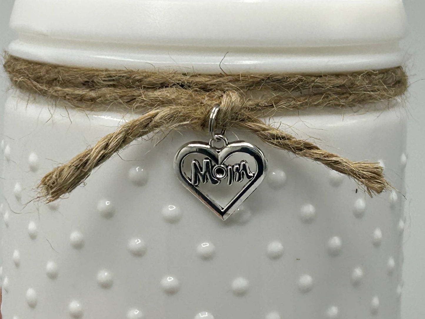 Vintage White Hobnail Candle with Mom/Heart Charm: Summer Dreams