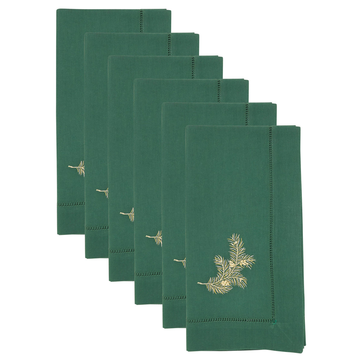 Embroidered Pine Needle Hemstitch Napkin: Jasper Green / 20"