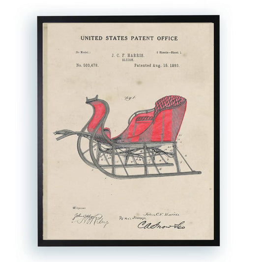 Patent red sleigh: 12" X 16"