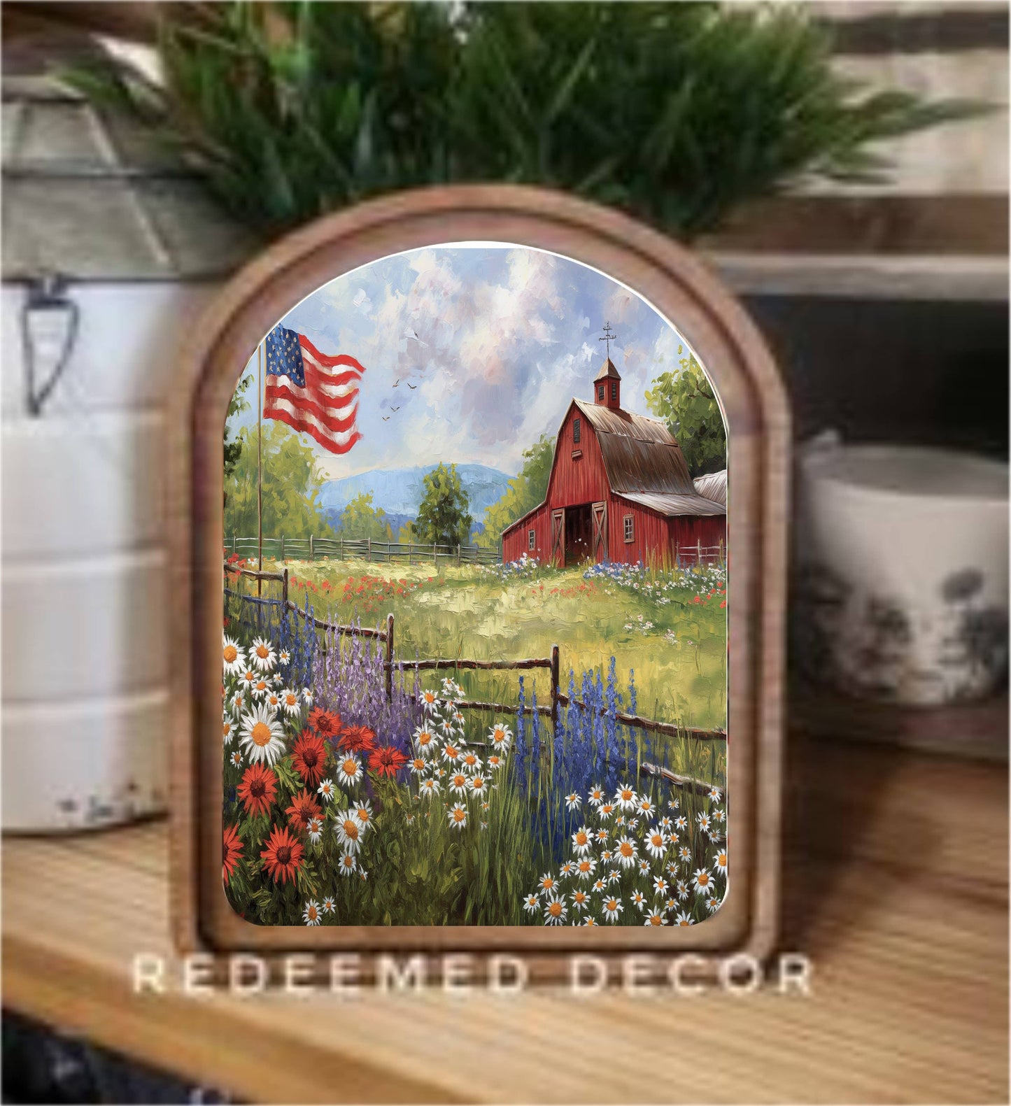 Arch Top Patriotic Farm Framed Art : 6x8"