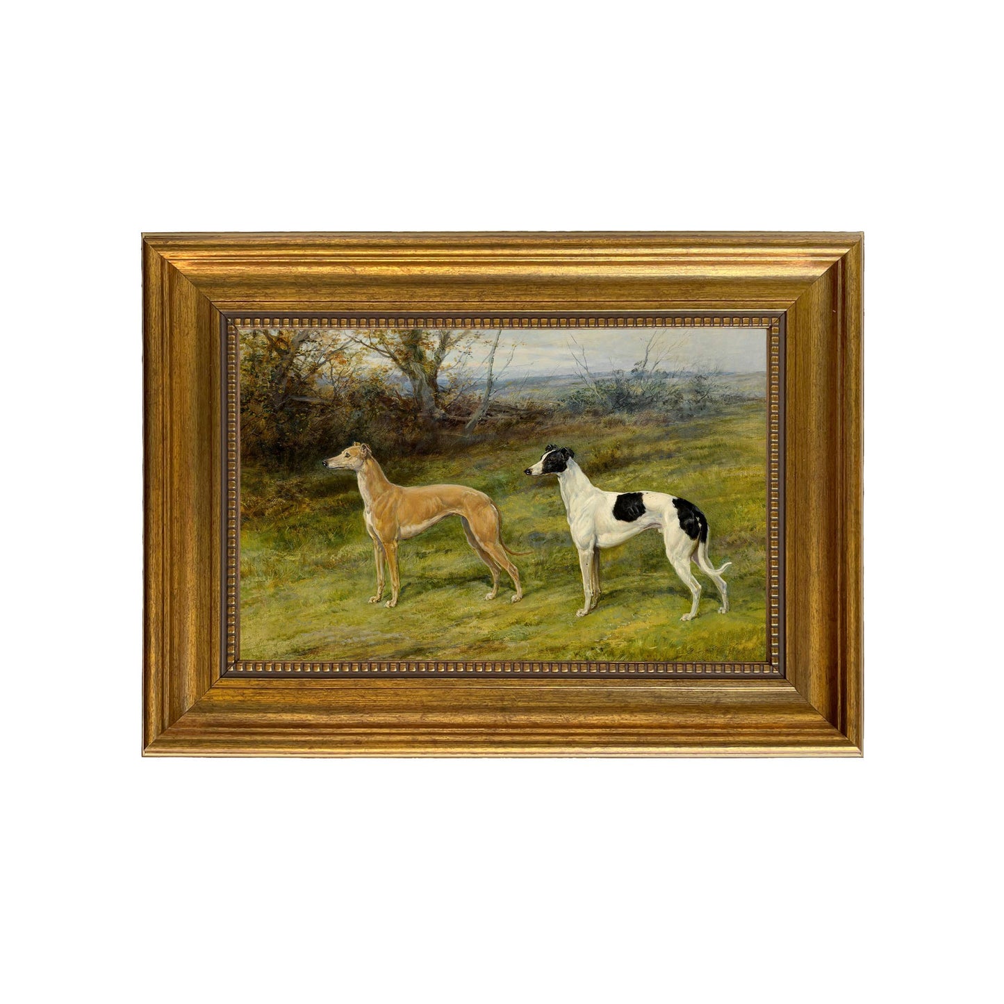 Two Greyhounds by Heywood Hardy Painting Print | Wall art: Ornate Antiqued Gold/Gesso / 7″ x 11″