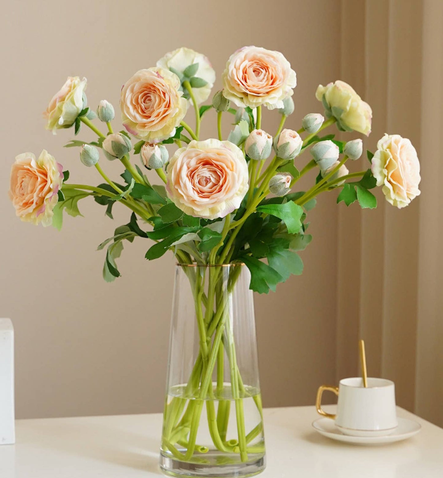 18"-Ultra Realistic Artificial Real Touch Ranunculus: Soft Coral Peach
