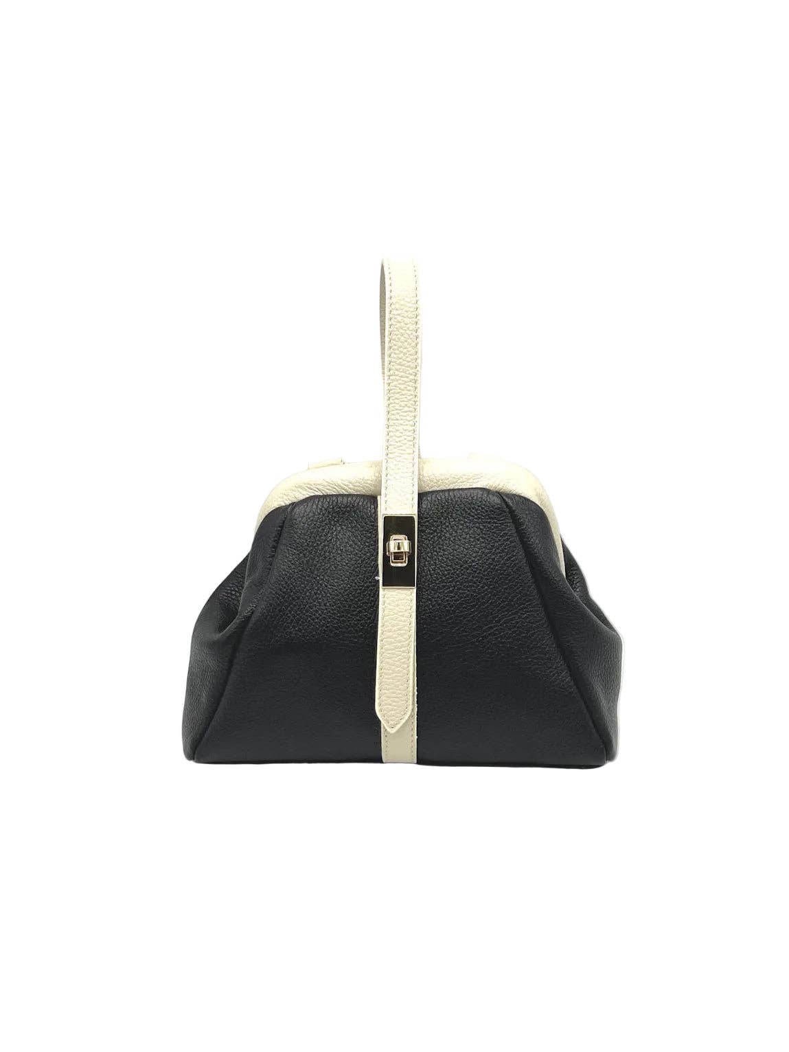 Mini Leather Top-Handle Bag with Detachable Strap, Made in Italy, art. 112746: Beige1
