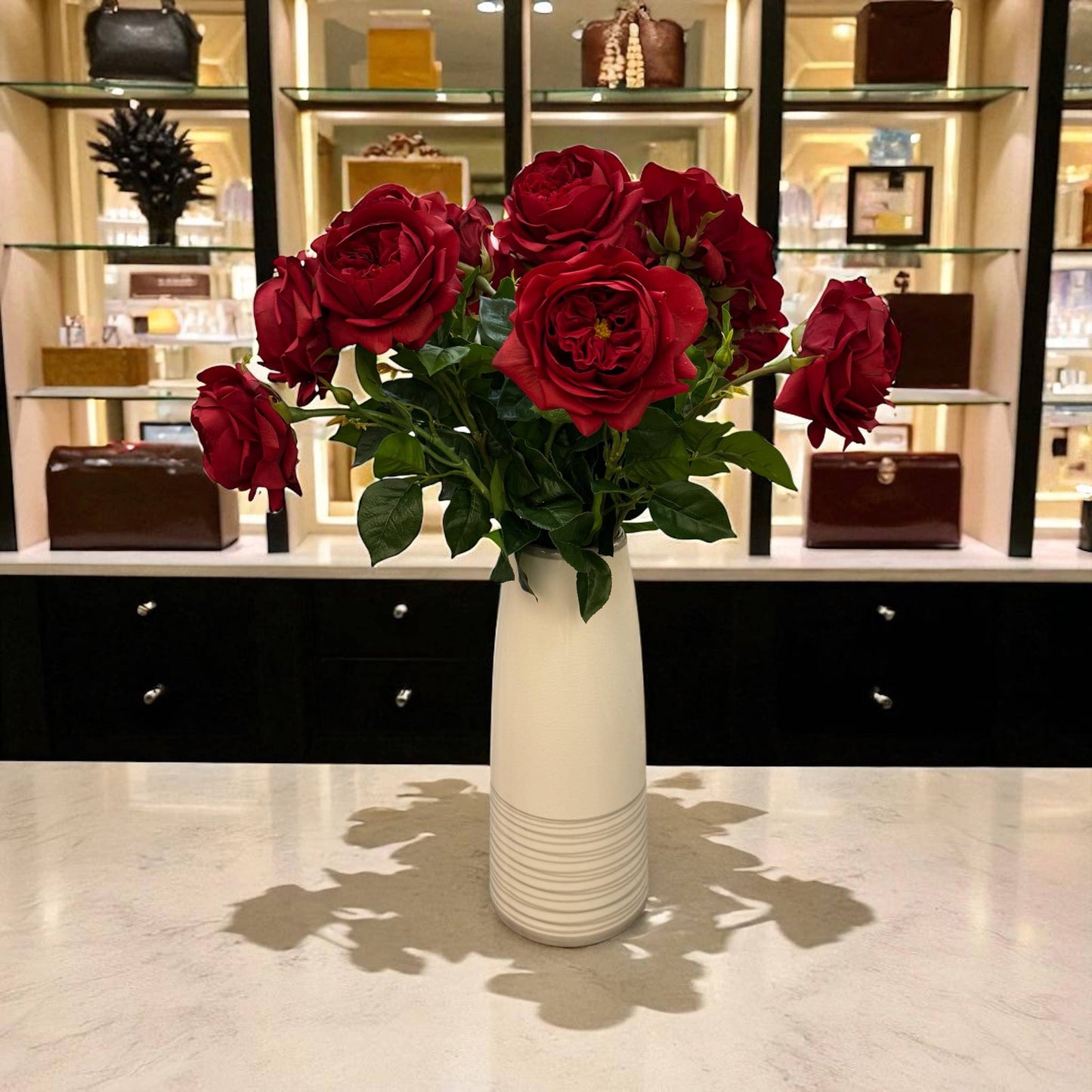 27"-Lux Faux Juliet Rose-Moisturizing Finish-5"Bloom: White Cream