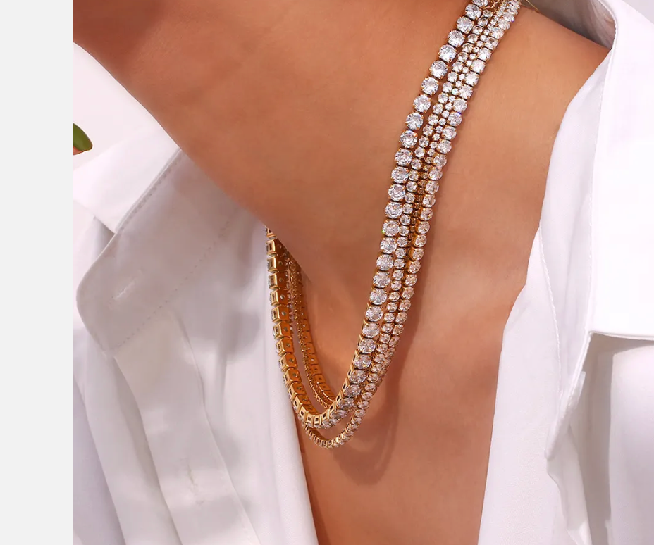 Tennis Necklace. Premium PV plated stainless CZ. : Yellow Gold / 4mm