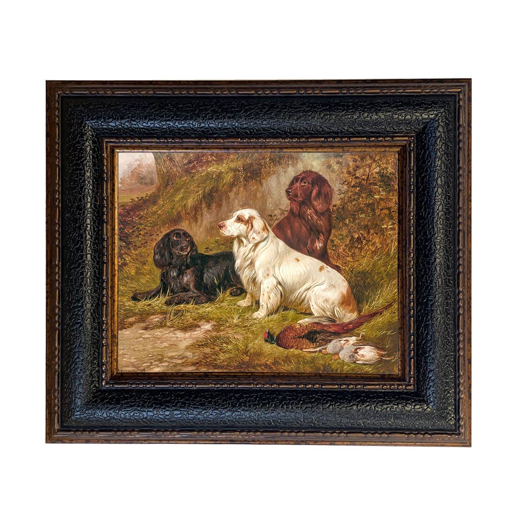 Spaniels at Rest by Colin Graeme Framed Painting Print: Narrow Distressed Black/Copper-Bead / 5" x 6"