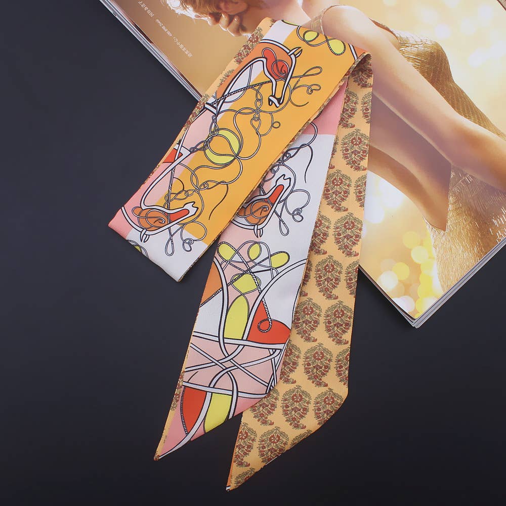 Equestrian Horse Ribbon Scarf and Round Orange Gift Box: Pink