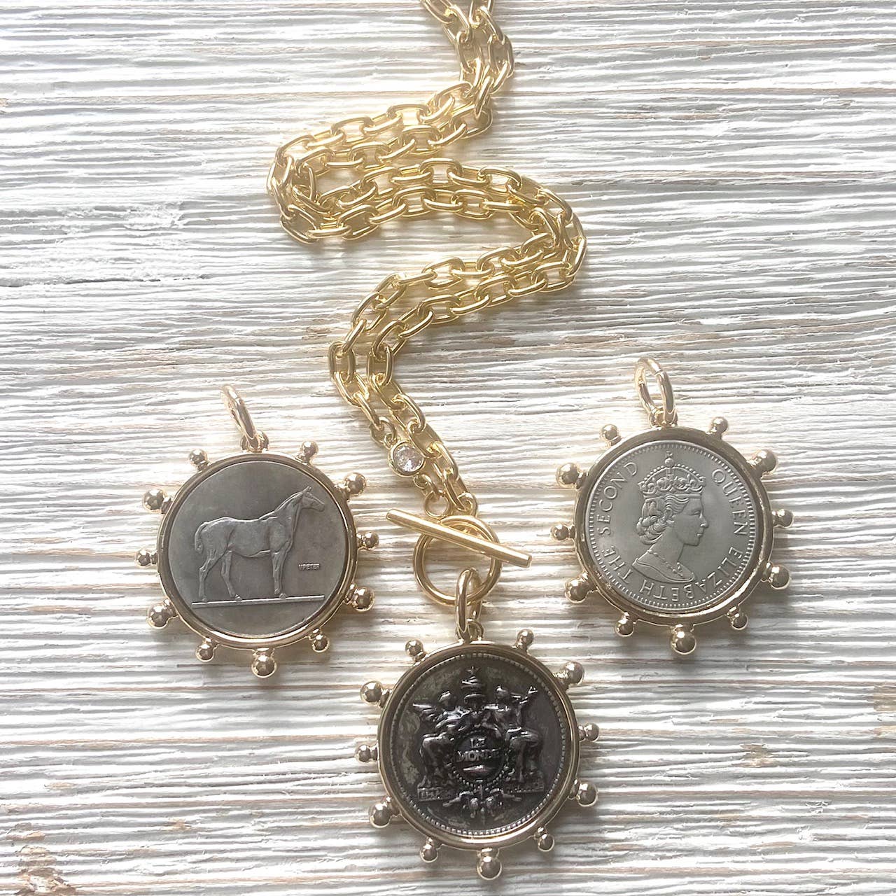 Coin necklace french medallion jewelry  boutique salon: Horse