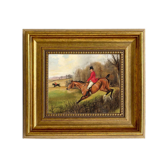Over the Hedge Fox Hunt Scene Vintage Painting Print on Canvas: 5" x 6"
