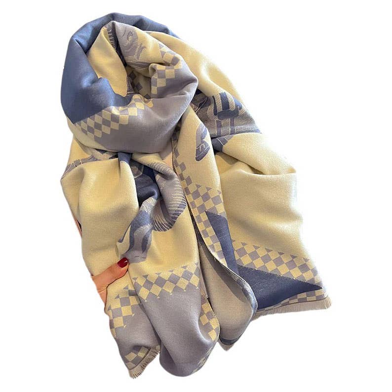 AWST Int'l Horses in Blankets Acrylic Cashmere Scarf: Blue