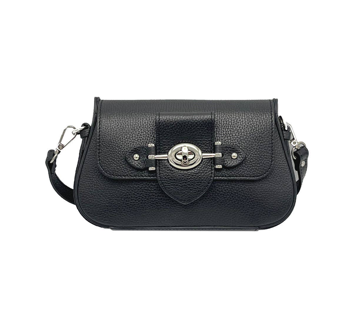 Genuine leather shoulder bag, Made in Italy, art. 112546: Black