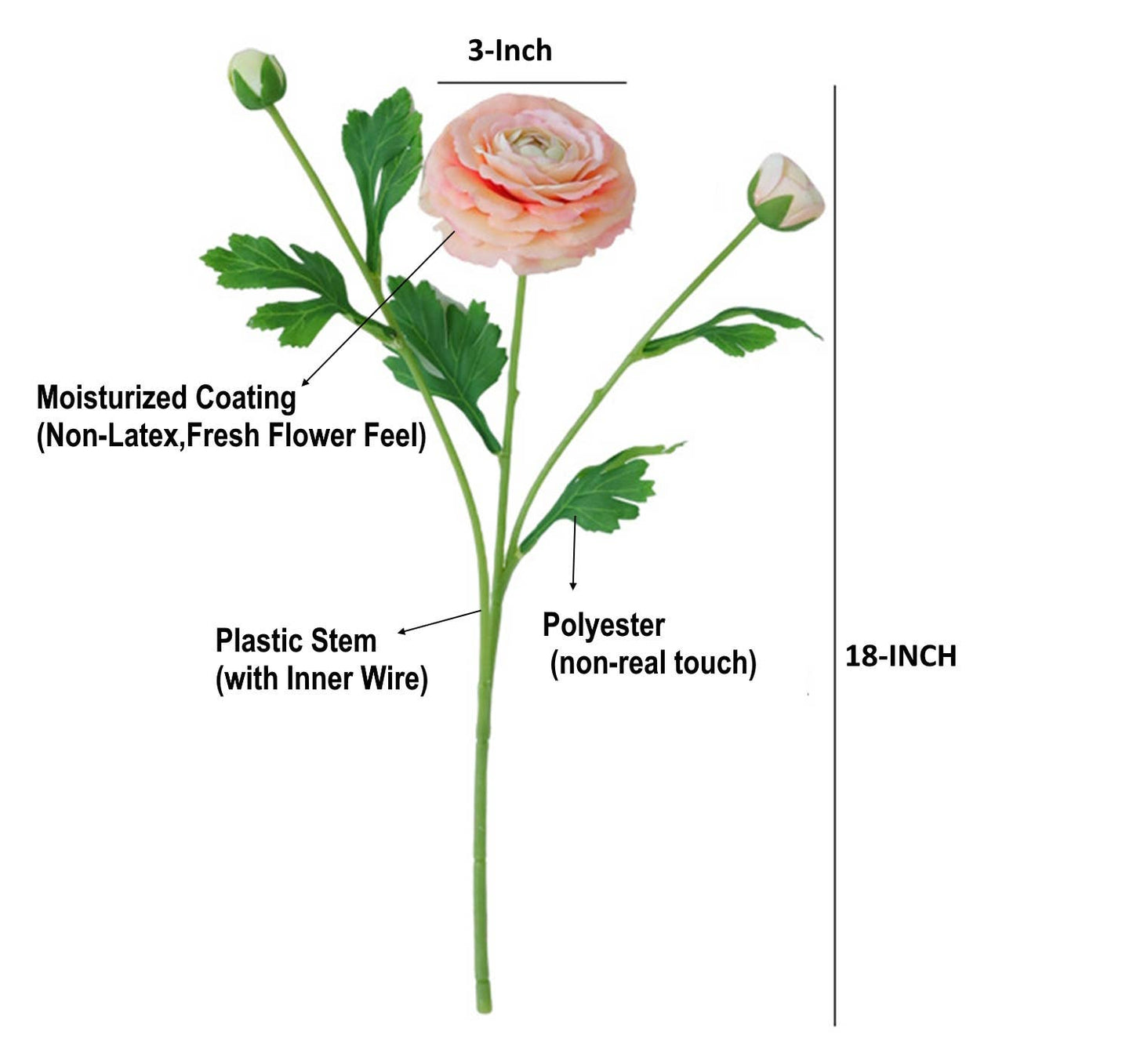 18"-Ultra Realistic Artificial Real Touch Ranunculus: Soft Coral Peach