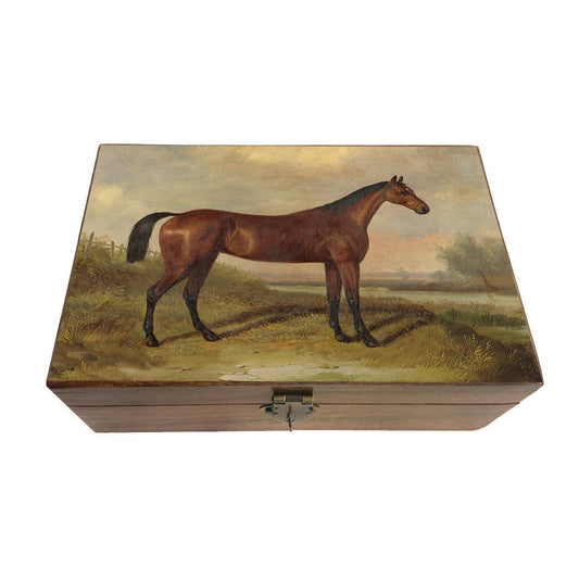 Hunter In A Landscape Decorative Vintage Wood Trinket Box: Rustic wood / Medium