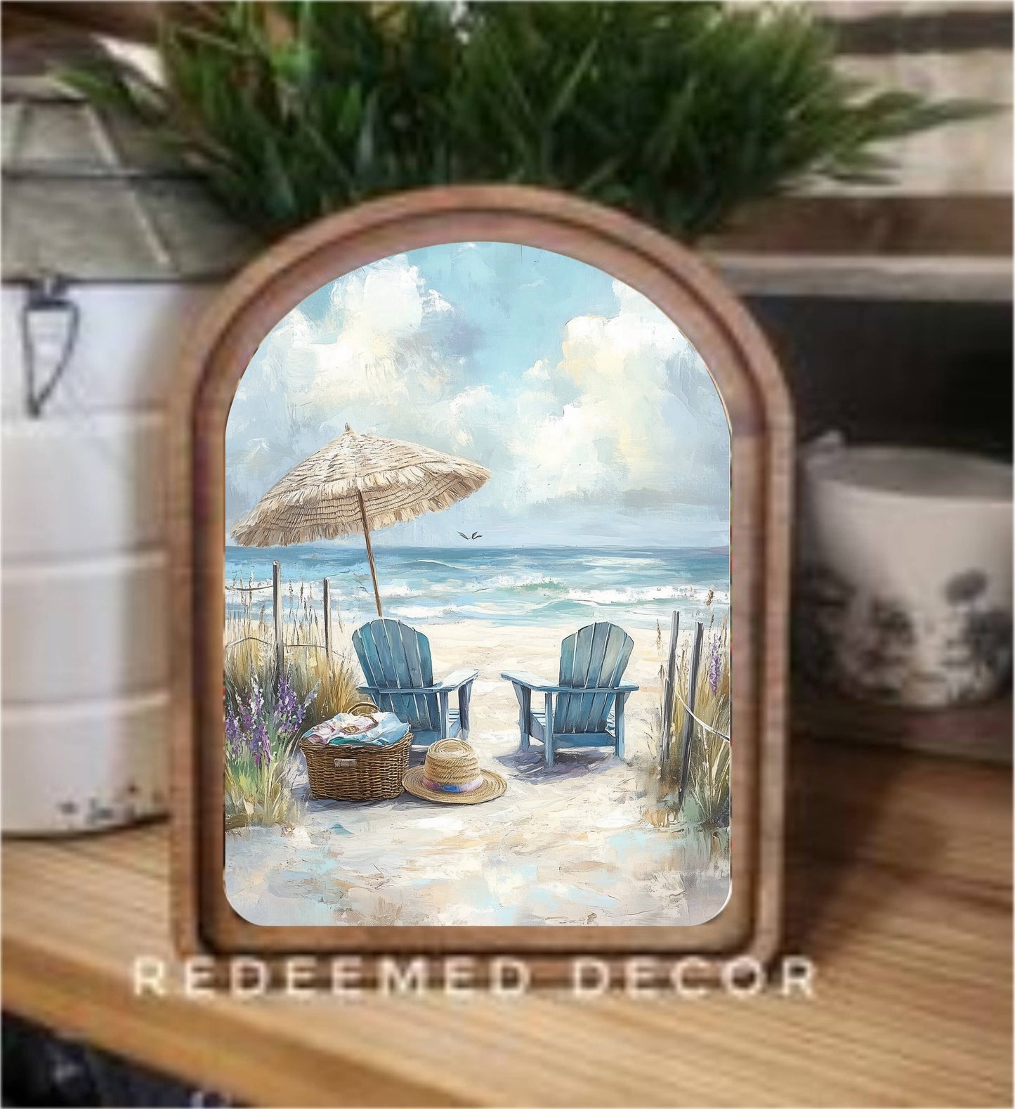 Arch Top Beach Chairs Framed Art     : 6x8"