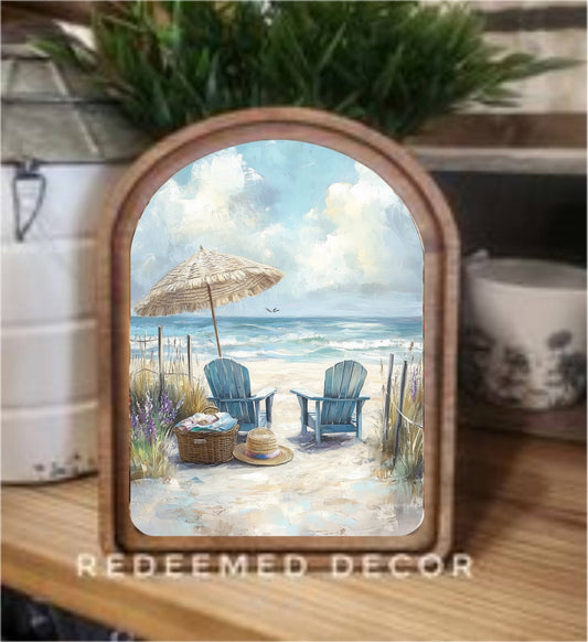 Arch Top Beach Chairs Framed Art     : 6x8"