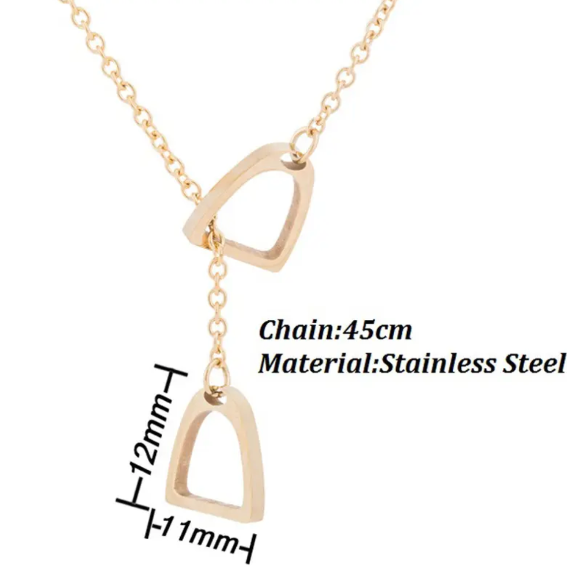 Colt & Filly Stirrup Lariat Steel Necklace- Waterproof: Yellow Gold