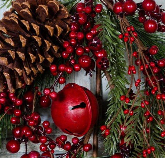 Large Pine Cone And Bell Drop With Berries, 28 In.