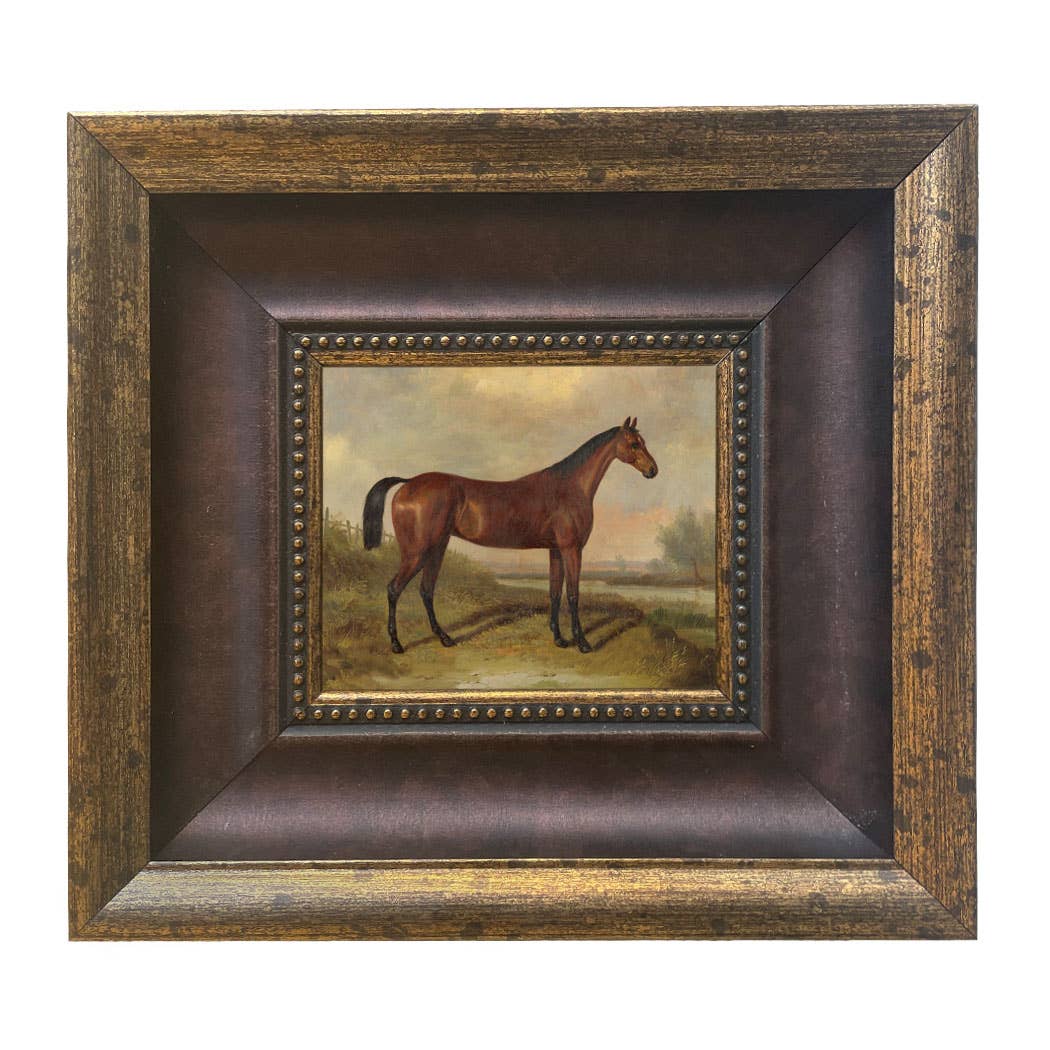 Hunter in a Landscape Vintage Painting Print on Canvas: Gold Florentine Leaf / 8" x 10"