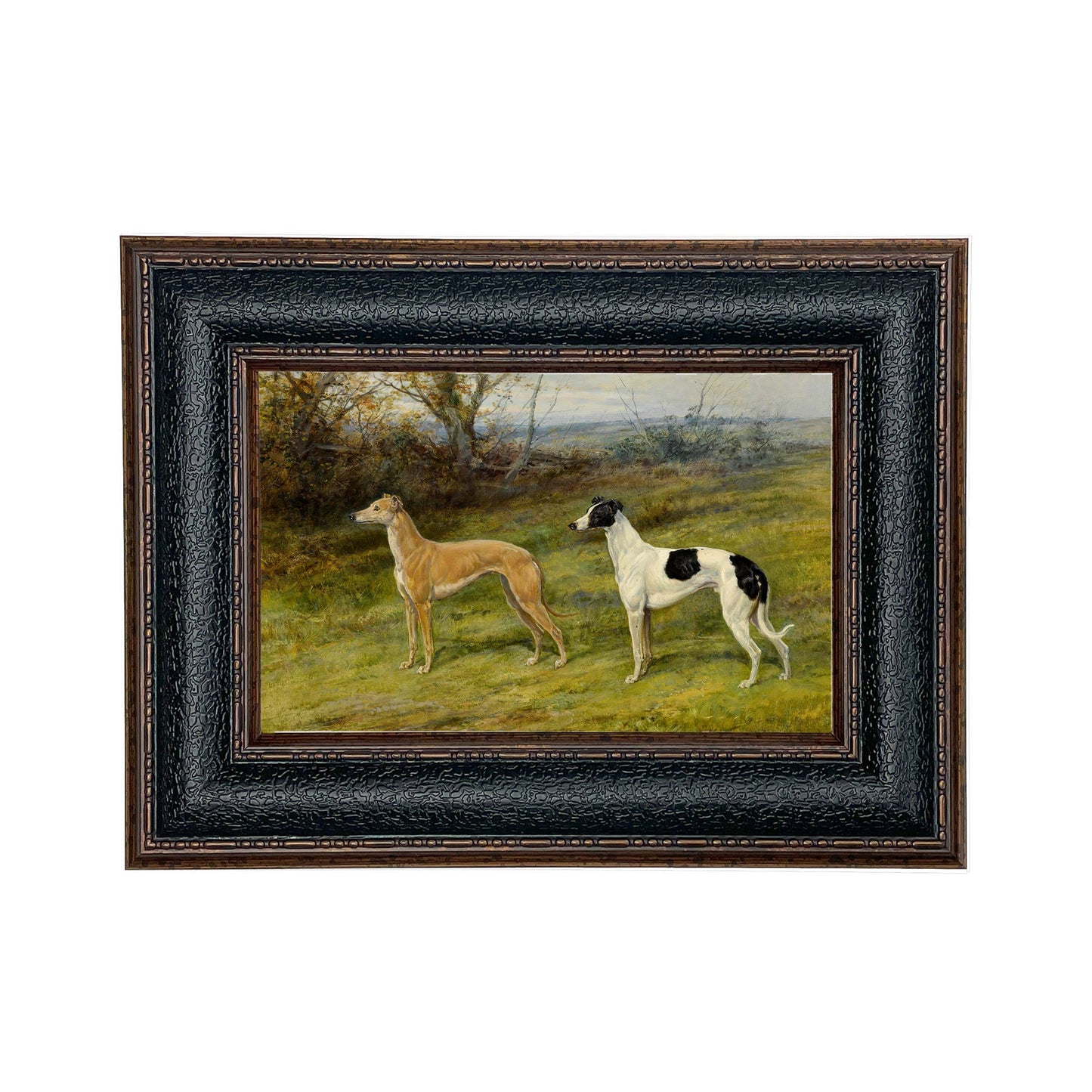 Two Greyhounds by Heywood Hardy Painting Print | Wall art: Ornate Antiqued Gold/Gesso / 7″ x 11″