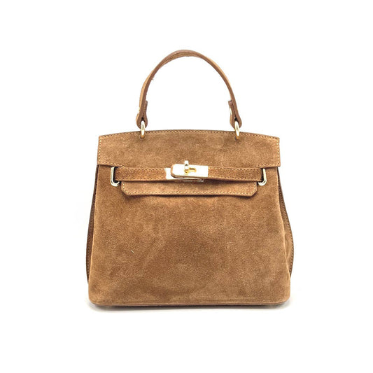 Suede leather handbag with crossbody strap, Made in Italy, art. 112655: Camel