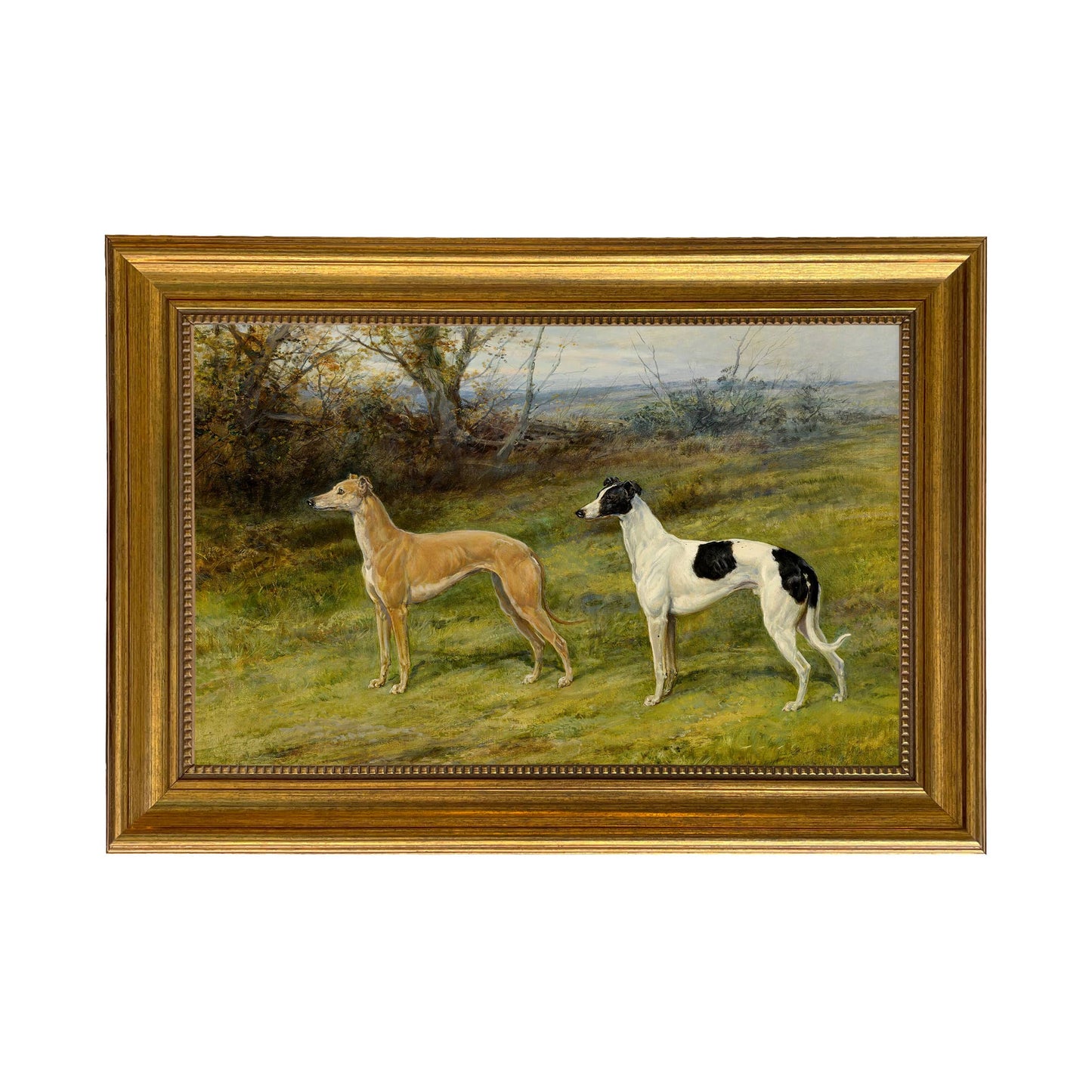 Two Greyhounds by Heywood Hardy Painting Print | Wall art: Ornate Antiqued Gold/Gesso / 7″ x 11″