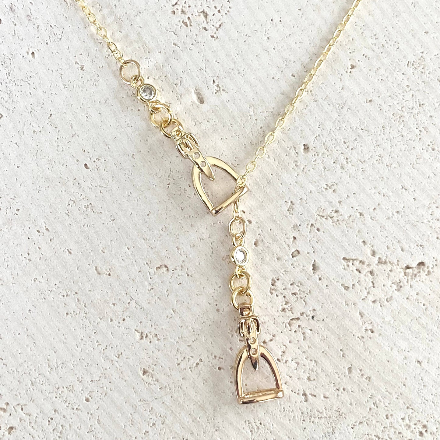 Equestrian Jewelry  Y style Horse Bit Stirrup Necklace ~ Silver